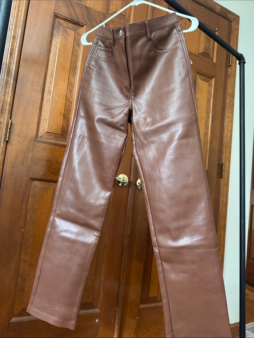 Aritzia Brown Wide-Leg Faux Leather Pants
